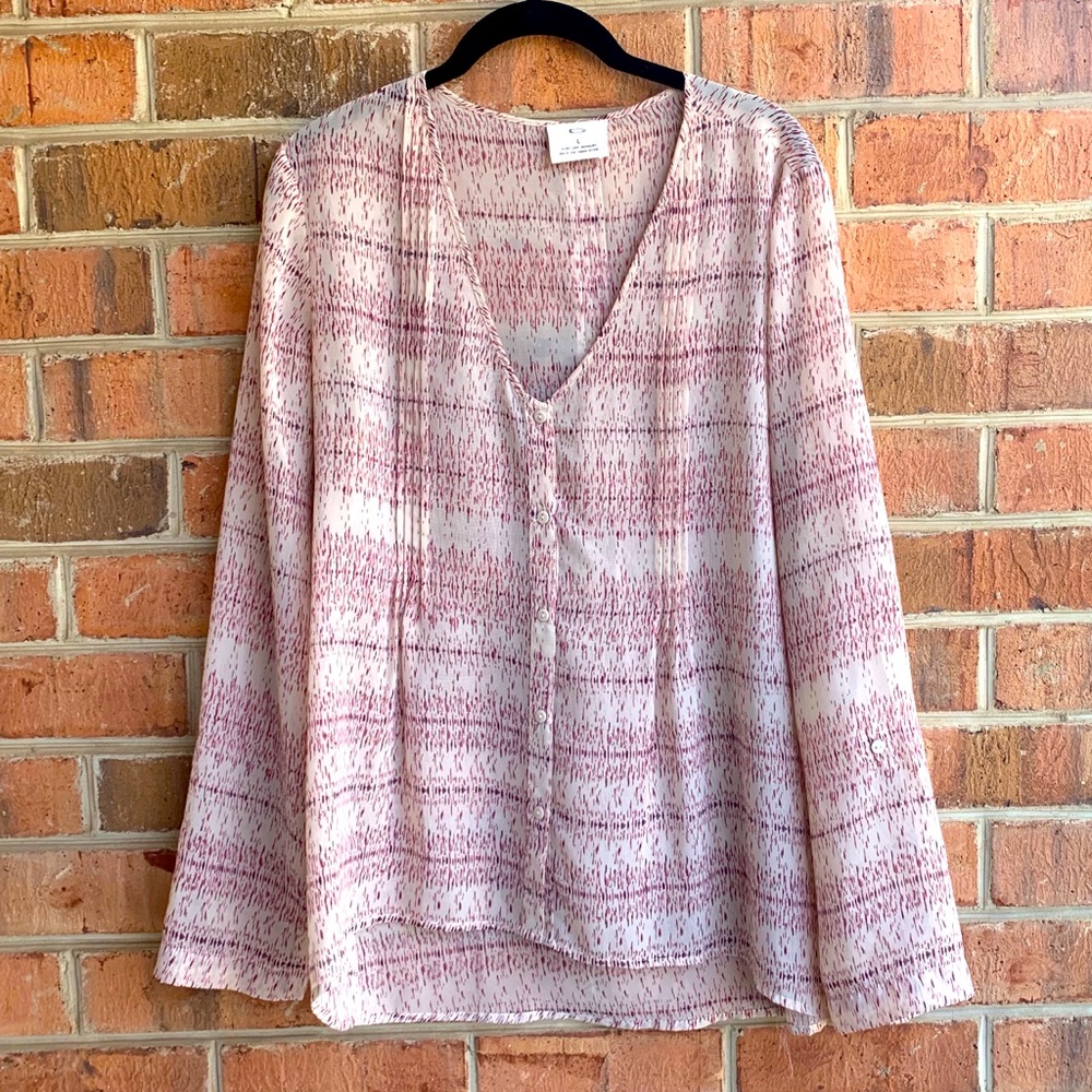 UO Sheer Printed Button Down Blouse